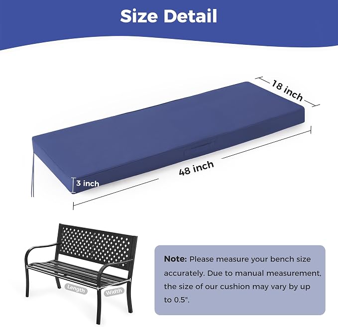 IPYNBAP Outdoor Bench Cushions for Outdoor Furniture, 48x18x3 Inch, Waterproof Bench Pillow, Fade Resistant Long Bench Seat Pads for Garden, Indoor, Porch Swing, Navy Blue
