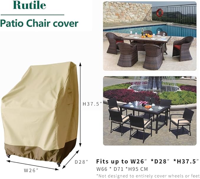 Rutile Patio Chair Cover Outdoor Furniture Covers Waterproof Fits up to 26W x 28D x37.5H inches, Outdoor Patio Rocking Swivel Chair Covers, 2Pack