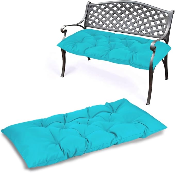 Yddsky Waterproof Indoor/Outdoor Garden Bench Seat Cushions,Thicken Patio Bench Soft Rocking Chairs Pad Lounger Seat for Wicker Loveseat Settee（59 X 19.6 in，Turquoise