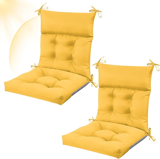 Sintuff 2 Pcs 44 x 21 x 4 Patio Chair Cushions Outdoor Chair Cushion Seat/Back Tufted Pillow with Ties Water Resistant Replacement Indoor Patio Furniture Outdoor Furniture (Solid Color,Yellow)