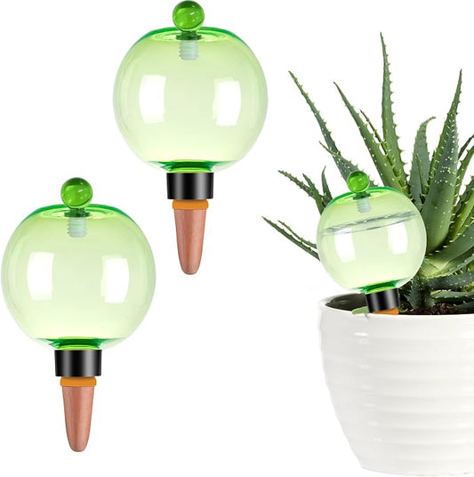2 Pack Self Watering Globes 17oz Large Plant Watering Globes Top Fill, Self Water Planter Insert Indoor/Outdoor Plastic Water Bulbs Slow Release Terracotta for Plants, Green