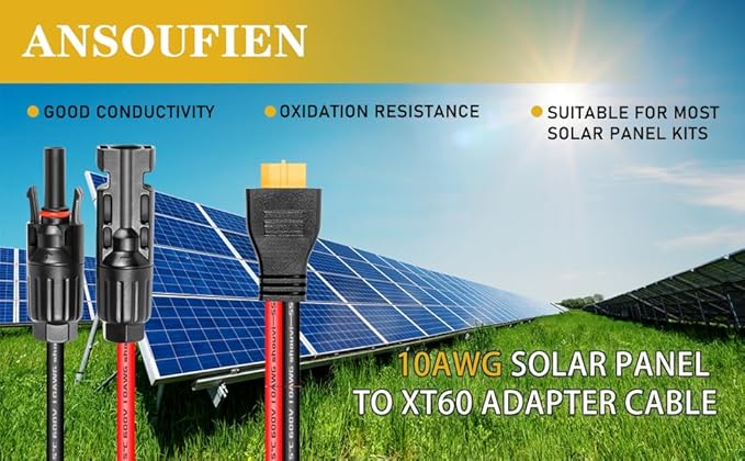 Ansoufien Solar Panel Connector to XT60 Connector Cable 1FT, 10AWG Solar to XT60 Charge Extension Cable XT60 (Plug Female) Cable for RV Folding Solar Panel, Portable Power Station, Solar Generator