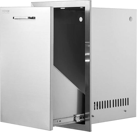 VEVOR Outdoor Kitchen Trash Drawer 16"W x 24.4"H x 16"D Inch, Outdoor Kitchen Propane Tank Drawer, Stainless Steel Pull Out Trash Drawer, with Handle for BBQ Island Trash Bin, Trash Can Pull Out