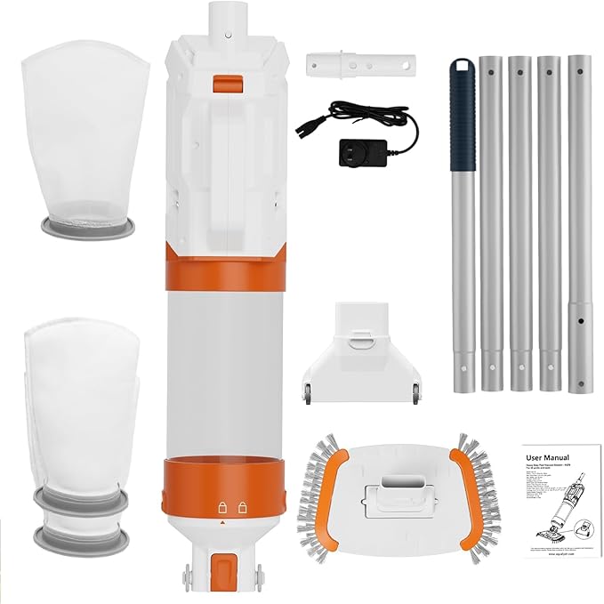 Cordless Pool Vacuum-True Powerful Suction 18.9GPM, 100inch, 1H Runtime, 25µm Fluff Ultra Fine Filter,Handheld Rechargeable Hot Tub Cleaner with Poles for Above Ground&Inground Pool
