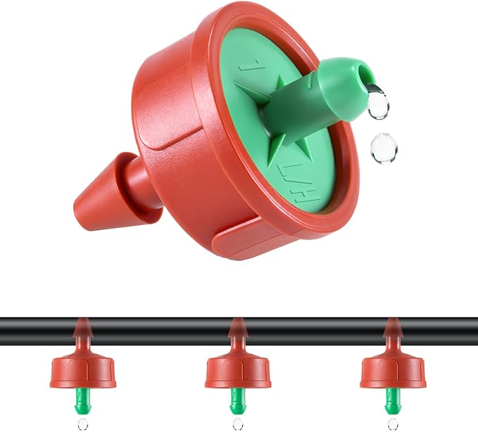 50 PCS 0.25 GPH Pressure Compensating Drip Irrigation Spot Watering Drippers/Emitters, Anti-Clog Self-Cleaning Drip Irrigation Emitters Heads Irrigation Drippers Parts for Seedlings, Mini Gardens