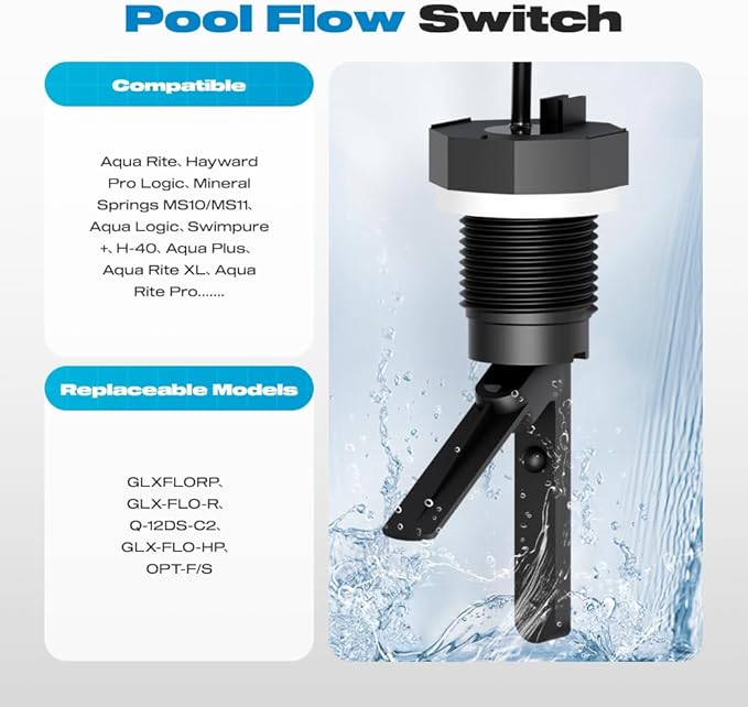 Flow Switch, GLX-FLO-RP for Hayward Goldline Aquarite Salt System Pool Flow Sensor Suitable Hayward Salt Cell and Chlorine Generator with 15ft Cable Pool Flow Switch