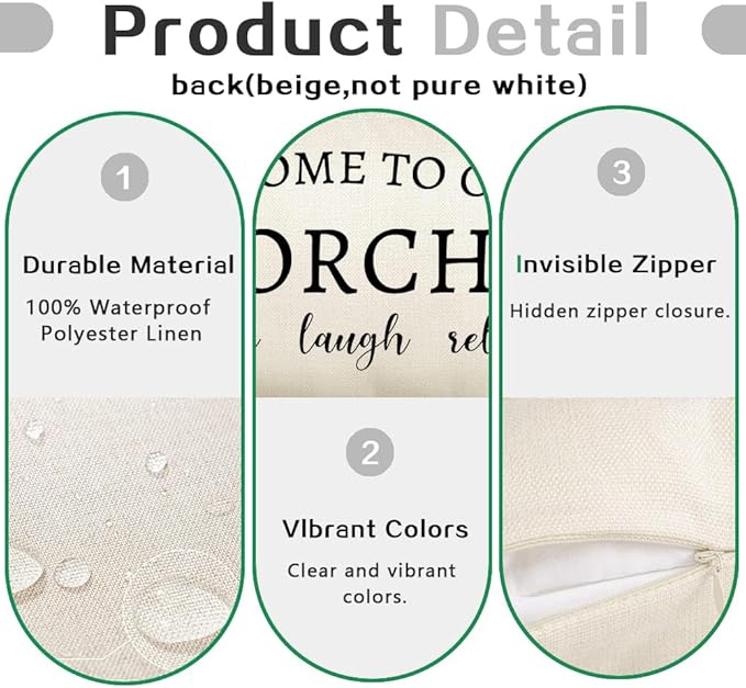 RABUSOFA Welcome to Our Porch Decor Outdoor Pillow Covers Waterproof,12x20 Set of 2 Cream Stay Awhile Relax Lumbar Cushion Case Decorations for Patio Couch (Cream)