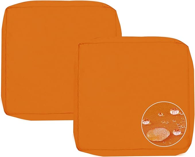 Sqodok Patio Cushion Covers, Waterproof Outdoor Cushion Covers Replacement, Patio Cushion Seat Slicovers for Sectional Sofa, Chair, Outdoor Wicker Patio Sofa (Pumpkin, 18"x18"x2"-2 Pack-Cover ONLY)