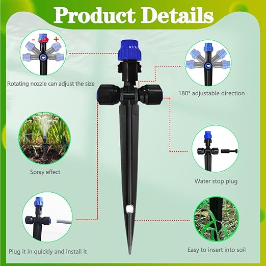 115FT Drip Irrigation Kit,Tandem atomizing Nozzle,Tandem Fan-Shaped Drip Irrigation Emitter,Quick-Connect Automatic Drip Irrigation System,Suitable for Watering Plants in Flowerpot Elevated Bed.