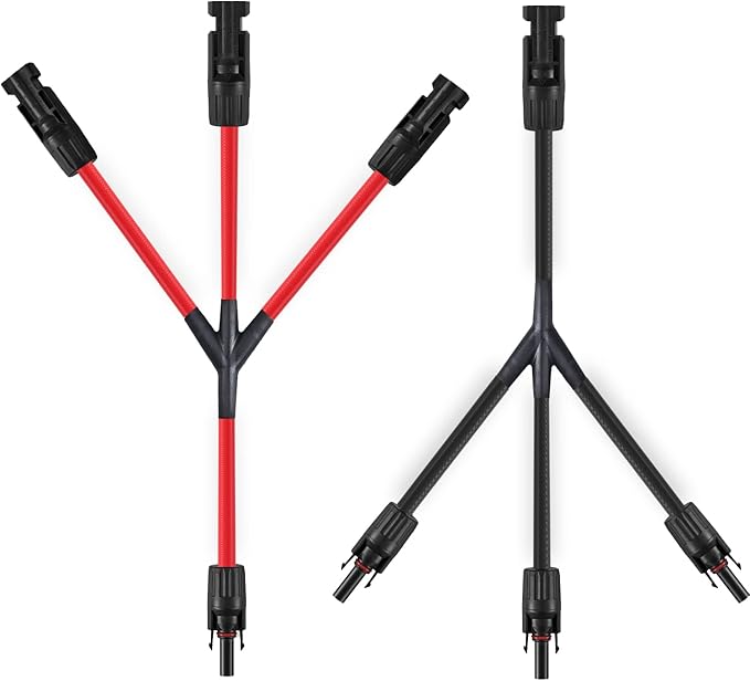 3 to 1 Solar Connectors Y Branch Parallel Adapter 10AWG Cable for Solar Panel (Red & Black)