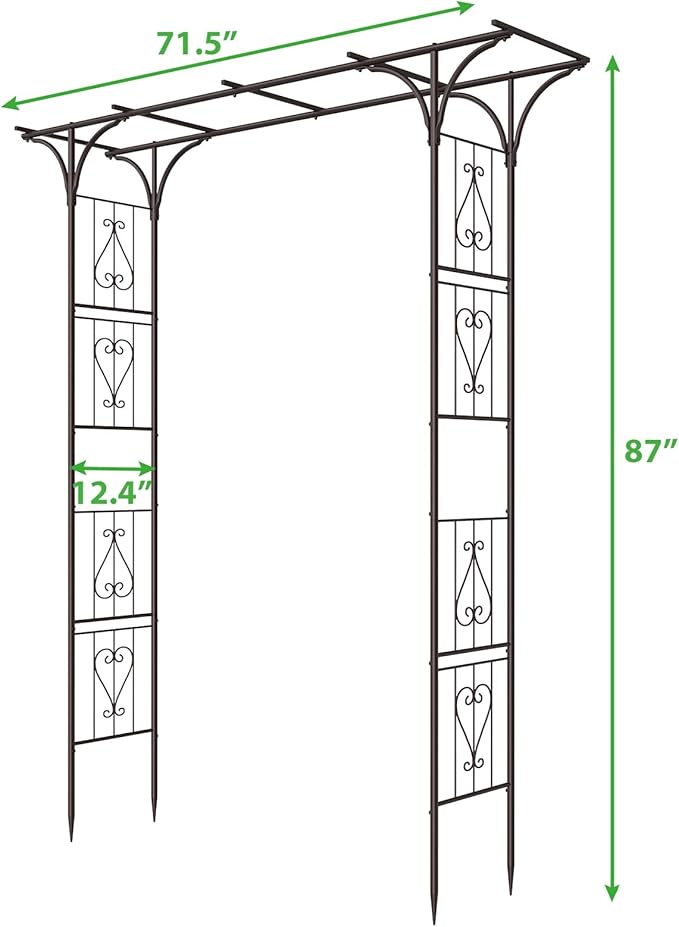 OUSHENG 87in Garden Arbor, Metal Arch Trellis for Climbing Plants Outdoor, Steel Archway for Wedding Ceremony Party Christmas Decoration Decor Pergola Backyard Lawn, Brown