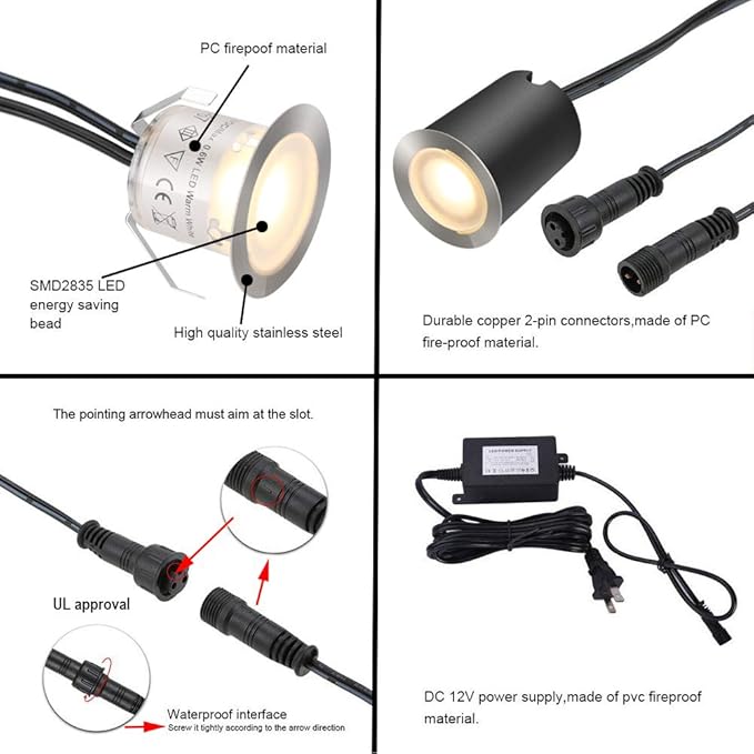 Recessed LED Deck Light Kits with Black Protecting Shell φ32mm,SMY In Ground Outdoor Landscape Lighting IP67 Waterproof,12V Low Voltage for Garden,Yard Steps,Stair,Patio,Floor,Kitchen Decoration