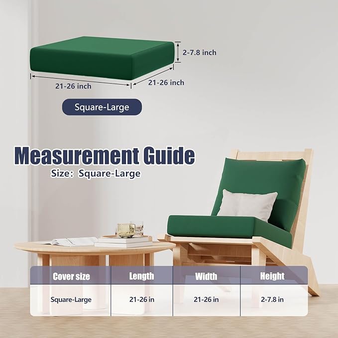 14Pcs Patio Stretch Cushion Covers, Outdoor Couch & Sofa Replacement Slipcovers for Patio Furniture Cushion Covers, Washable Reusable Furniture Protector, Square Large, Dark Green