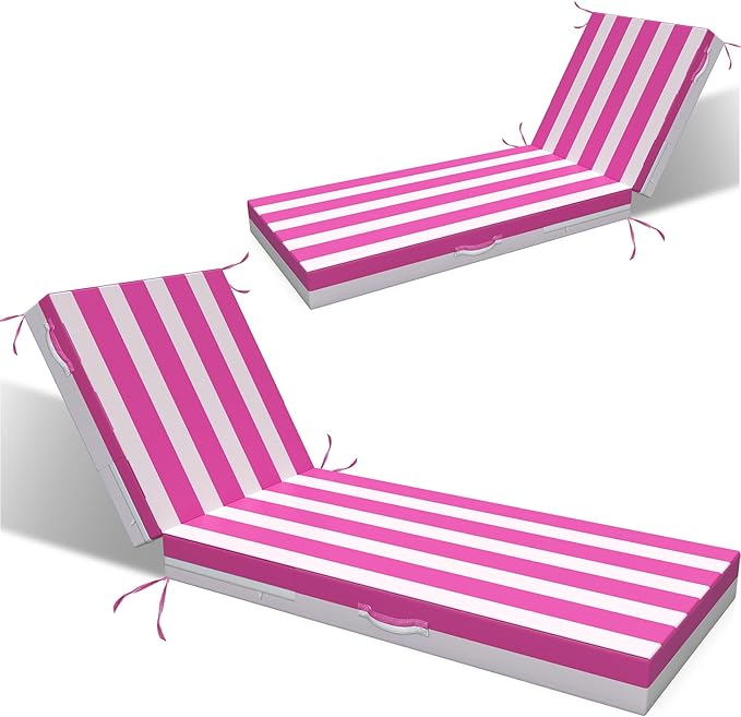 L'AGRATY Outdoor Lounge Chaise Cushion: 72x21x3 Inch Waterproof Lounge Chair Cushion for Outdoor Furniture with Fade Resistant Removable Cover - Patio Cushions for Pool Lawn Deck(Blue White 2Pcs)