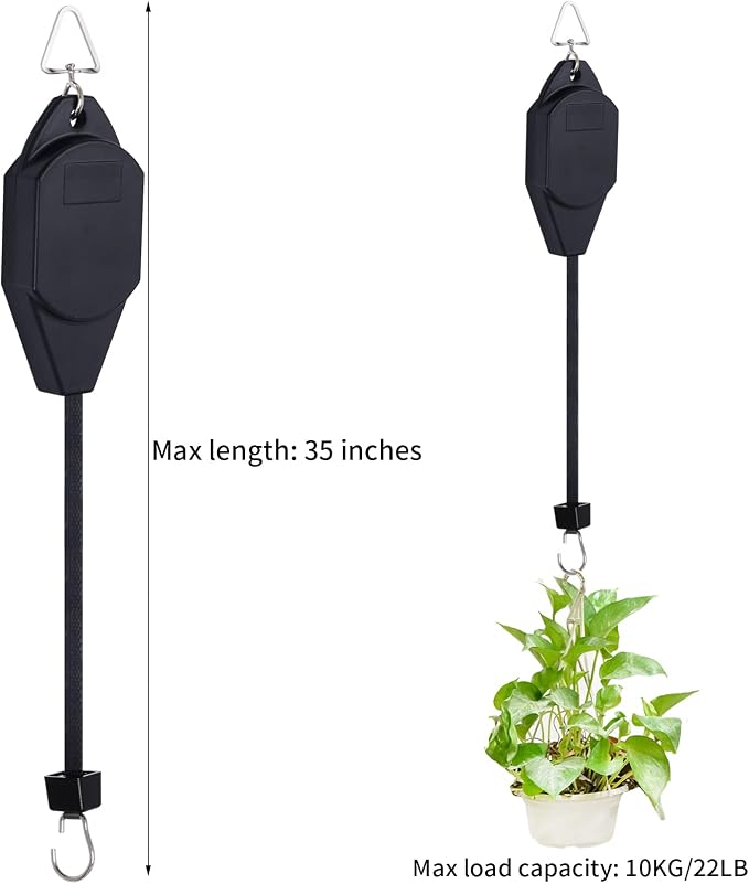 SUMERSHA 6 Pack Plant Pulley Hanger Retractable Plant Hanging Basket Hooks Adjustable Rope Heavy Duty Plant Hanging Pulleys for Garden Baskets Pots, Black