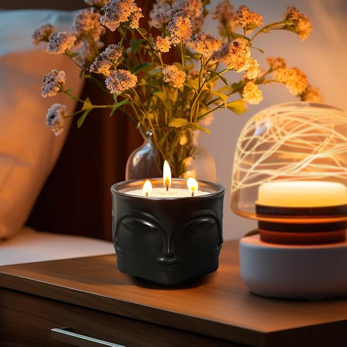 Strong Eucalyptus & Rosemary 3 Wick Black Large Candle, 20oz, Ceramic, Outdoor Scented Candles, 100% Soy, for Home Scented, Yoga, Meditation, Table Decor, Home Decor, Boho Decor, Beautiful Candle Jars