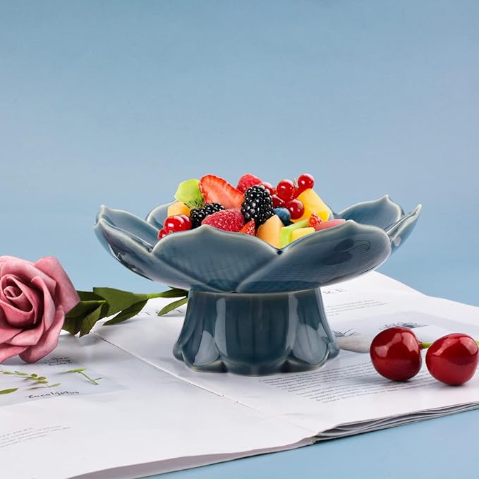 Flower Arranging Supplies, Cyan-Blue Lotus Flower Vase Ceramic Flower Pot for Ikebana Floral Art Fruit Dish Home Decoration