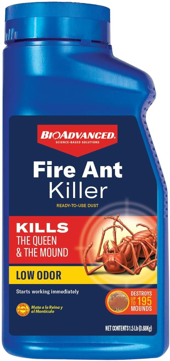 BioAdvanced Fire Ant Killer Dust - Kills the Queen - Destroys Up to 195 Mounds - Outdoor Ant Powder Killer - 1.5 lb Bottle