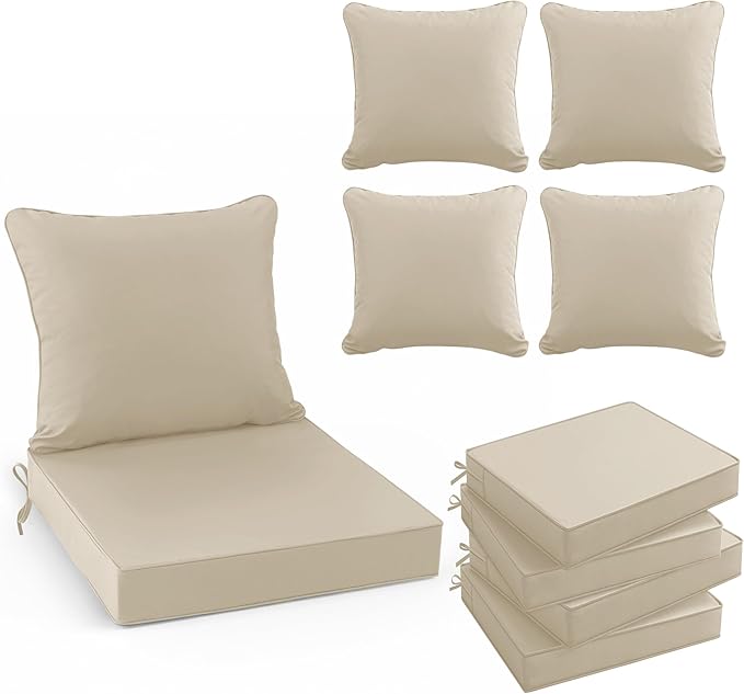 Summsun Patio Chair Cushions 22 x 22 Inch, Water Resistant Backrest Pillow and Seat Cushion Set for Outdoor Furniture, Sectional Sofa Cushion Replacments, Cream, Set of 4