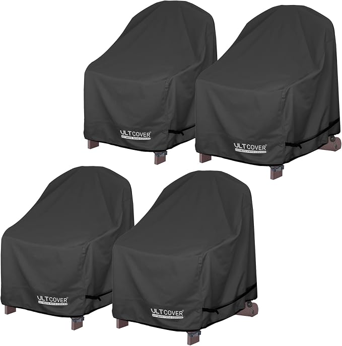 ULTCOVER Waterproof Patio Adirondack Chair Cover 4 Pack for Outdoor Chair Size Upto 32W x 35D x 36H inch, Black