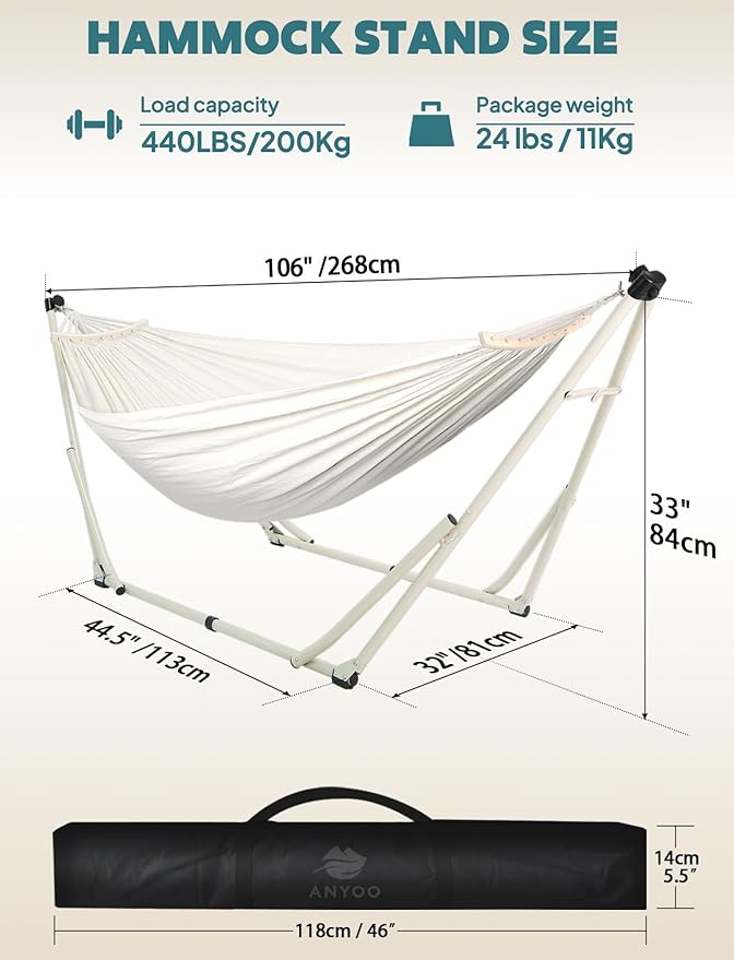 Anyoo 2 in 1 Hammock and Swinging Chair with Collapsible Steel Stand & Carrying Case,Portable & Adjustable,Easy Set Up for Outdoor,Indoor,Porch Swing,Patio,Garden,Camping Trip