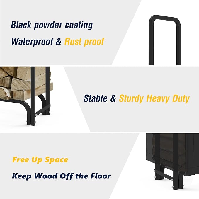 WALMANN 4ft Firewood Log Rack with Cover Outdoor, Heavy Duty Firewood Rack With Weather Resistant 600D Oxford Fabric Cover, Indoor/Outdoor Wood Racks for Fire Wood
