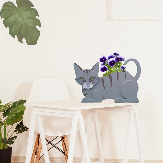 Blue Cat Planter,Cute Cat Flower Pot,Gifts for Pet Lovers,Unique Animal Plant Pots,Office,Indoor Outdoor Garden Decor