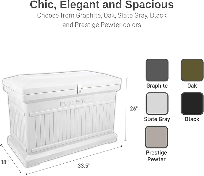 RTS Home Accents ParcelWirx Premium Horizontal Storage Cabinet/Lockable Package Delivery Box with Hinged Lid, Slate Grey