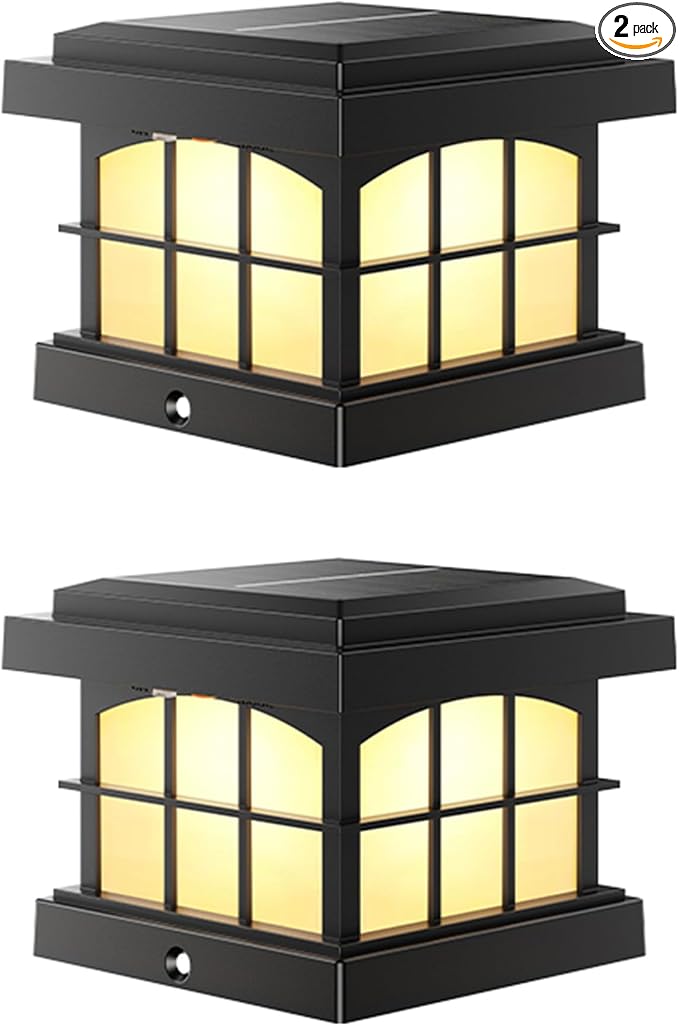 PARTPHONER RGBCW Solar Post Cap Lights 2-Pack, 9 Colors 3 Modes Fence Cap Lights, Bright Solar Outdoor Waterproof LED Deck Lighting for Fence Garden Deck Patio Porch Decor 4x4 Vinyl/Wood, Black