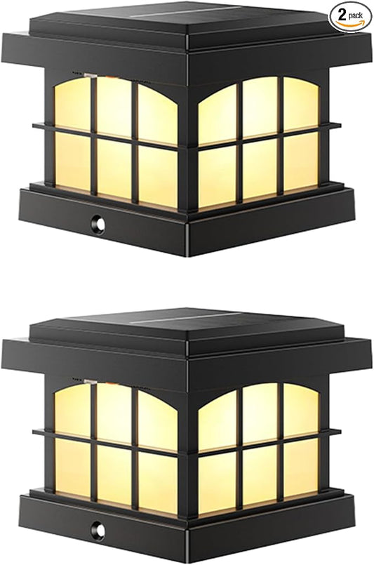 PARTPHONER RGBCW Solar Post Cap Lights 2-Pack, 9 Colors 3 Modes Fence Cap Lights, Bright Solar Outdoor Waterproof LED Deck Lighting for Fence Garden Deck Patio Porch Decor 4x4 Vinyl/Wood, Black