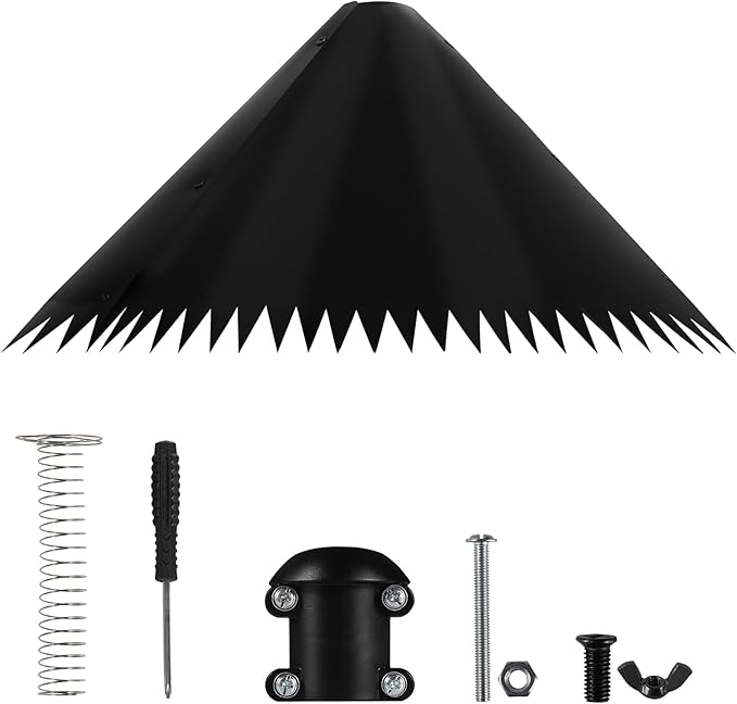 Squirrel Baffle for Bird Feeder Pole, 19 inch Squirrel Cone for Bird Feeder Pole, Outdoor Squirrel Guard with Stainless Steel Spring for Shepherd's Hook, Black