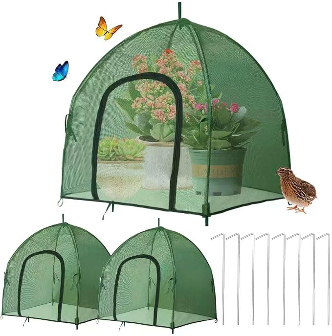 2.7*2.7*2.5FT Shade Mesh Plant Tent Cover 100 GSM Heavy-Duty Garden Net Cage with Fiberglass Poles & Zipper Door, Multi Sizes with Ground Stakes for Raised Bed Seedling Flower Vegetable Planting