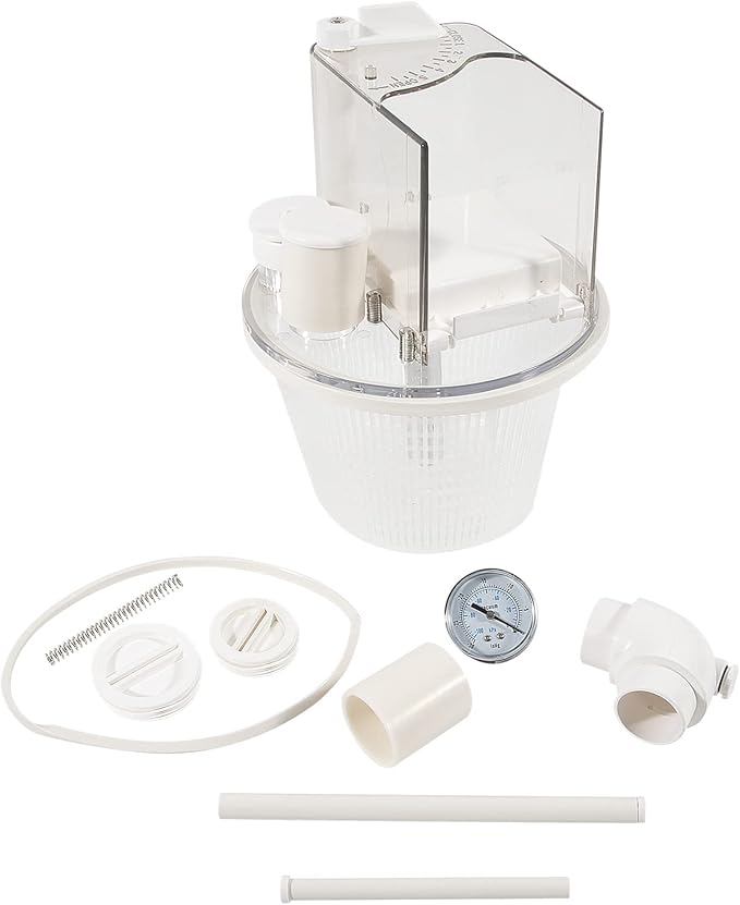 R211100 Vac-Mate Pool Cleaner Dispenser Box – Multi-Function Vacuum Skimmer Attachment – Includes Basket, Pressure Gauge & Easy Install Kit