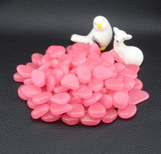 550 Pcs Glow in The Dark Garden Stones Pebbles, Gardening Luminous Glow Stones Outdoor Decor Glowing Water Fish Tank Gravel (Pink)