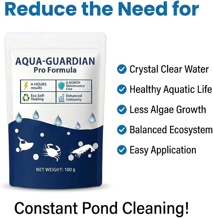 Aqua Guardian Pro Formula for Pond, Long-Lasting Clean Water, Easy to Use, Fish, Pets & Plants Safe (2 Packs, 100 g/Pack)