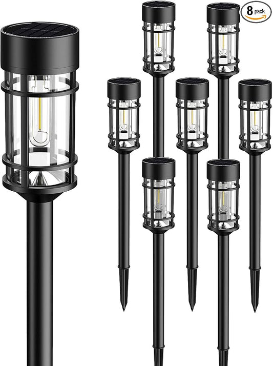 ILANCK 8 Pack Solar Lights Outdoor Parhway, Metal & Glass 21" Large Solar Pathway Lights, Solar Powered Garden Lights for Yard, Landscape, Driveway Walkway