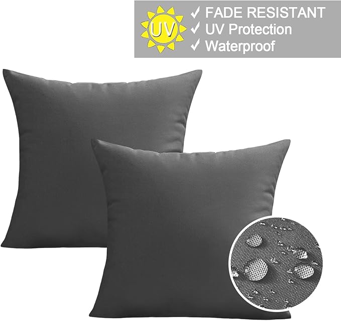 VAKADO Outdoor Waterproof Throw Pillow Covers 18X18 Set of 2 Decorative Darkgrey Patio Furniture Cushion Cases Outside Decor for Couch Garden Bench Porch