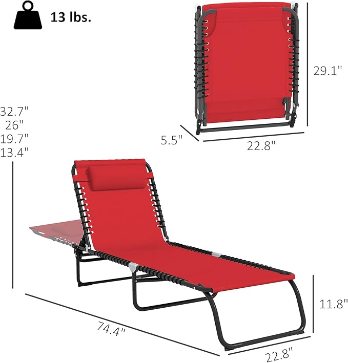Outsunny Folding Chaise Lounge Chair, Patio Sun Tanning Chair, Outdoor Chaise Lounger with 4-Position Reclining Back, Breathable Mesh Seat for Beach, Poolside, Yard, Wine Red