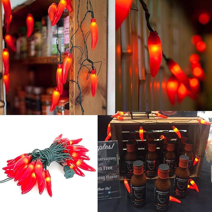 Chili Pepper String Lights Plug in, 13.6Ft 35 LED Red Chili Pepper Christmas Lights, Connectable Chili Lights UL Listed for Outdoor Indoor Kitchen Garden Fiesta Patio Mexican Party Decor, Green Wire