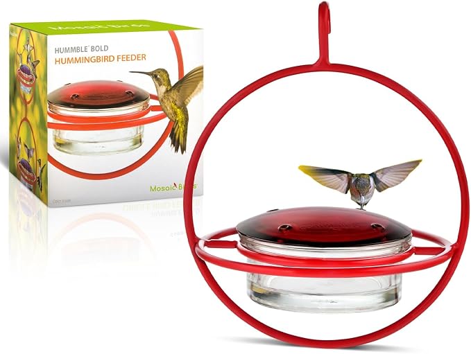 Hummingbird Feeder for Outdoors Hanging, 3.4 OZ Hummingbird Feeders, Glass Bowl with 4 Feeding Ports, Leak Proof Lid & Circular Perch, Bird Feeder (3, Red)