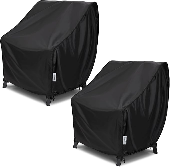 Outdoor Chair Covers Waterproof All-Weather Protection (2 Pack) - Heavy-Duty Windproof Fabric for Patio Furniture, Fits Chairs up to 29x30x36 Inches, Black