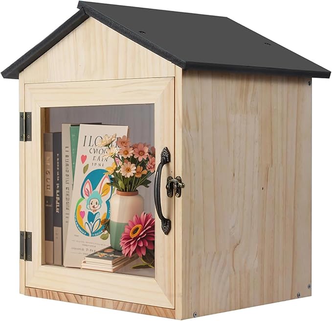 Little Library Box Outdoor Wooden Outside Library Book Boxes‌ Literature Exchange Box Book Storage for Diy, Neighborhoods Community and Schools Sharing Literature and Newspapers (Wood)