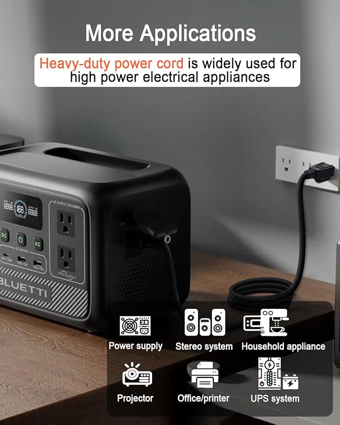 YEZriler 2M/6.6FT Heavy-Duty Charging Cable for Jackery Power Station Explorer 3000/2000/1500/1000, Ecoflow Delta/River/Series, Bluetti EB3A, Anker 757/767, 125Volt 15Amps AC Power Cord
