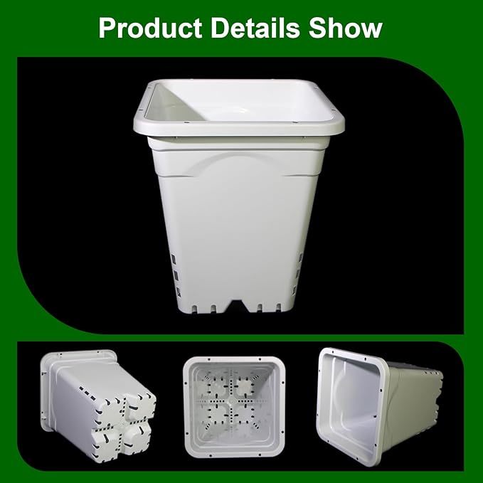 12 Pack 7 Inch Offwhite Square Pot Lightproof Plastic Planter with Hanging Holes, Hydroponic Side Holes Pot