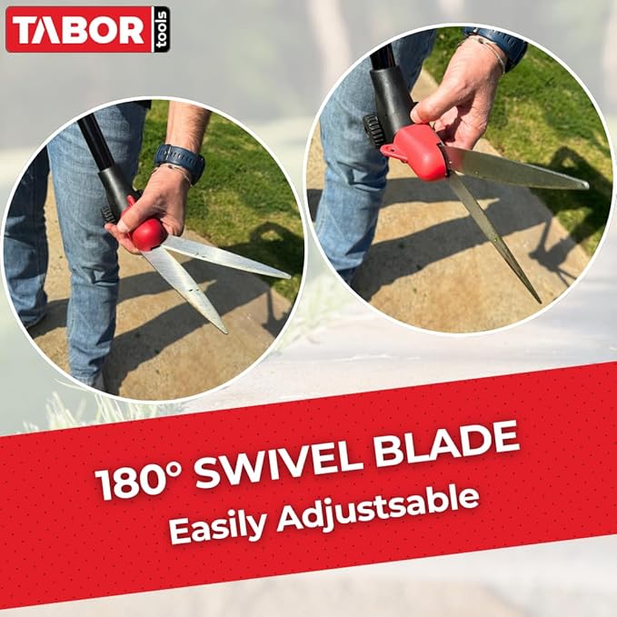 TABOR TOOLS GS01A Long Handle Grass Shears with Wheeled Support, 180° Blade Swivel, SK5 Heat-Treated Steel Blades, Chrome Plated, 38" Grass Clippers For Easy Upright Trimming, and Durable Steel Handle