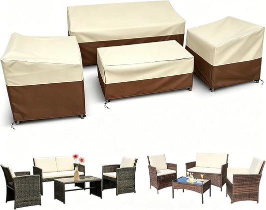 STARTWO Outdoor Furniture Cover Waterproof, 4 Piece Patio Furniture Set Cover for Outside Couch, Lawn Chairs, Coffee Table, Windproof with Buckle Strap