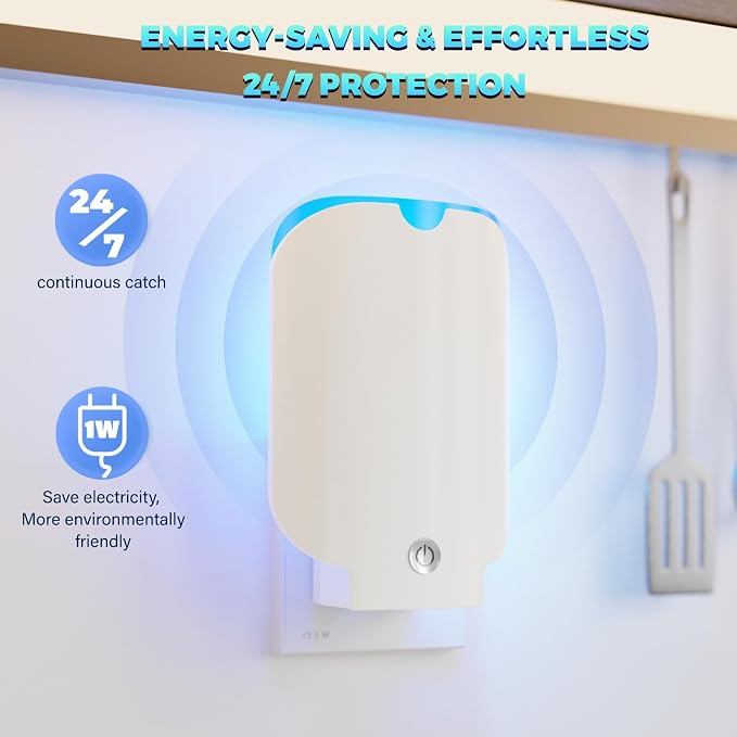 Flying Insect Trap, Fruit Fly Trap Plug in Bug Catcher, Bug Light Trap Indoor Fly Trap for Home Mosquito Indoor Killer, Light Attract & Safer Sticky Trap, 1 Device + 5 Refills