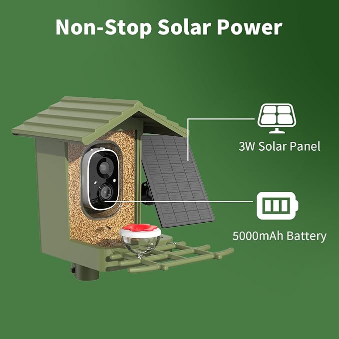Smart Bird Feeder Camera with AI Species Identifier | Solar Powered, 2.5K HD Video, Motion Alerts - Outdoor Garden & Birdwatching Gift