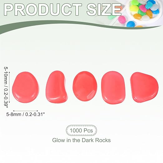 Glow in the Dark Stones, Luminous Pebbles Stones Glowing Rocks Decorative Light Up Pebbles 1000 Pcs & Bright Rose Red -Fitting for (Fish Tank/Outdoor Garden Decor/Yard/Walkway)