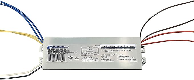 Robertson RSW234T12120 (3P20132) Fluorescent Electronic Ballast, 120Vac, for 1 or 2 T8 Lamps between 25W to 32W, or 1 or 2 T12 Lamps between 25W to 40W, Preheat Rapid Start Operation (Qty 1 ea.)